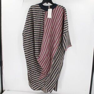 NWT MATI Tunic Dress Womens 3XL flax linen Striped Round Cowl Neck 3/4 Sleeve